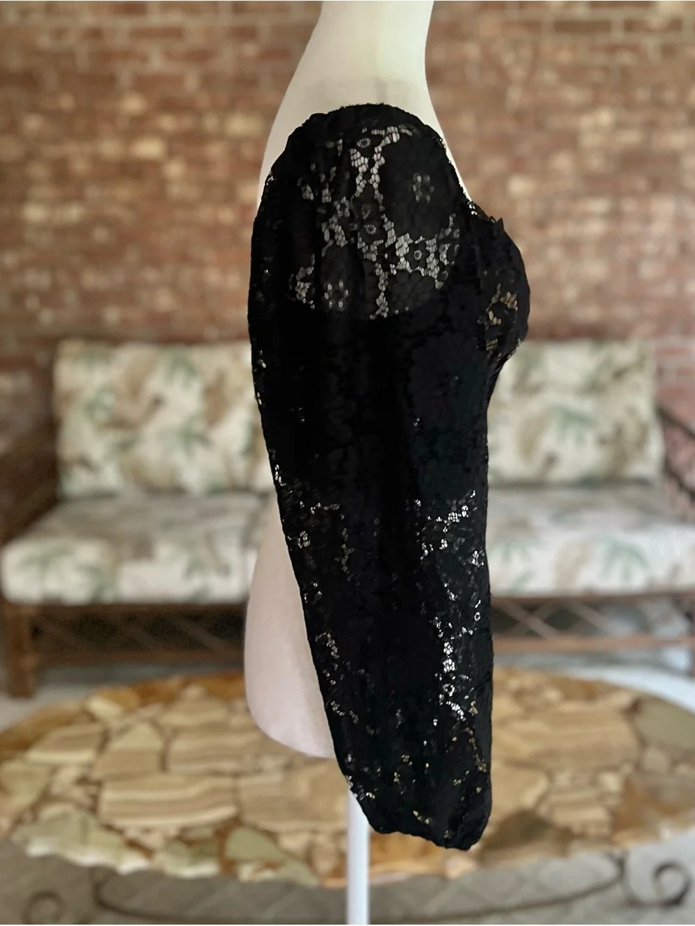 Lush Black Bustier Crop Top Lace Corset Balloon Sleeve NWOT S Cocktail Chic - Picture 13 of 17